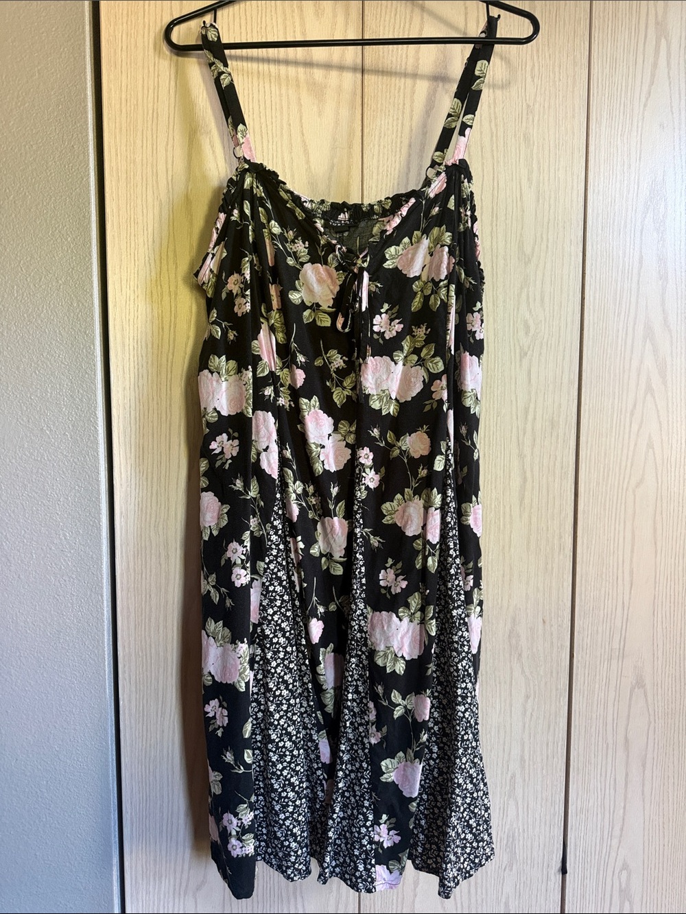 torrid Black Dress with Pale Pink Roses and Green Leaves